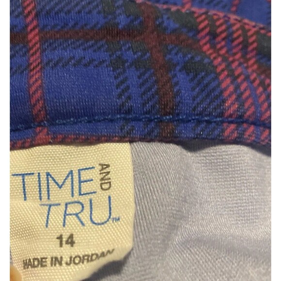 Womens Time and Tru Ponte Capri Pants Blue Plaid Size 14 ( No Pockets ) 34x24 - Picture 2 of 16